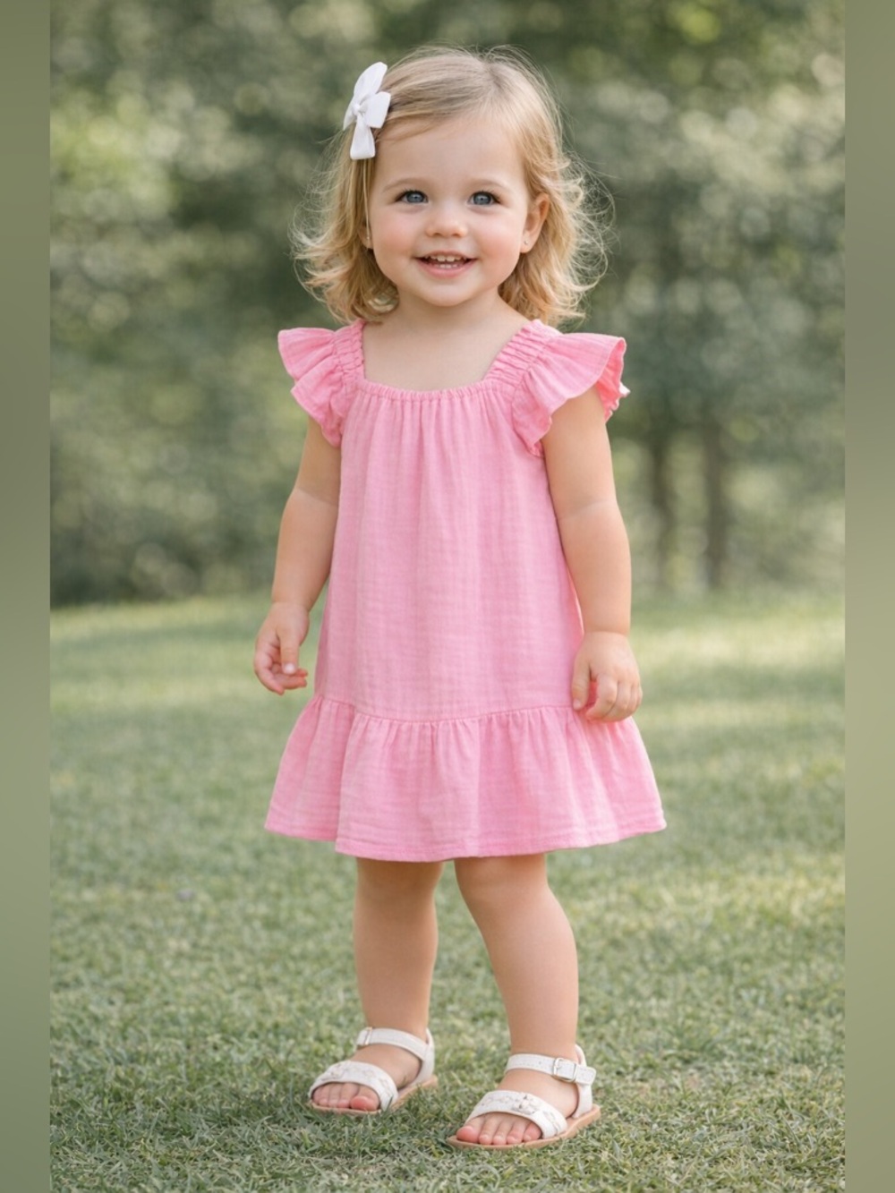 GAP Toddler Crinkle Gauze Tiered Dress flutter cotton pink toddler girl 2T